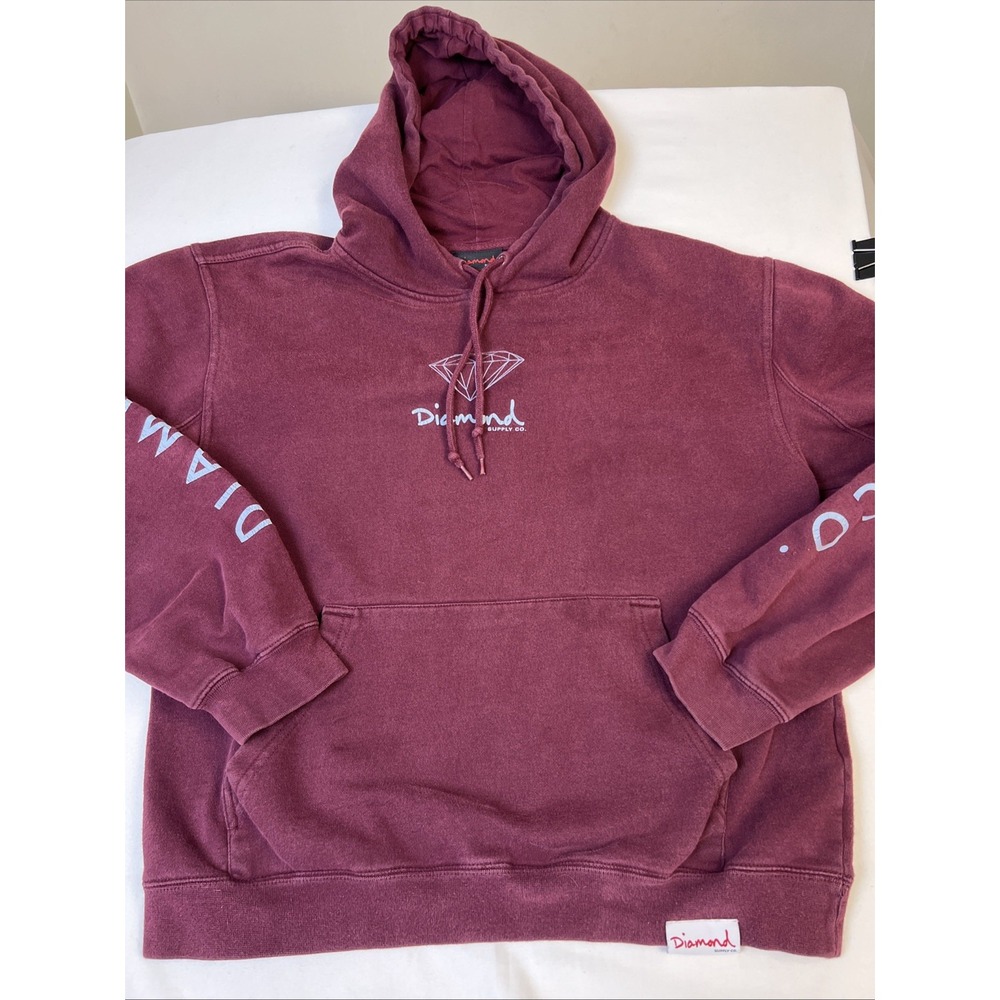 Diamond Supply Co Hoodie Mens Medium Burgundy Red Pullover Skate Sweatshirt